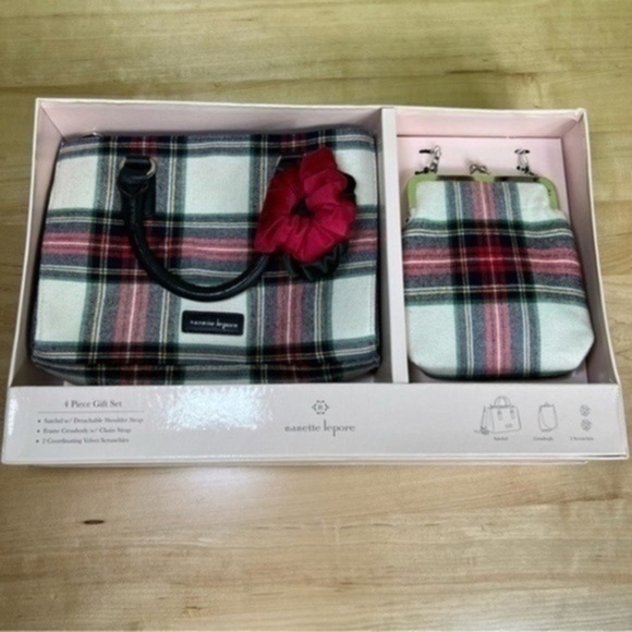 Nanette Lepore Handbags - nanette lepore 4 Piece Gift Set NWT plaid satchel, crossbody and scrunch…